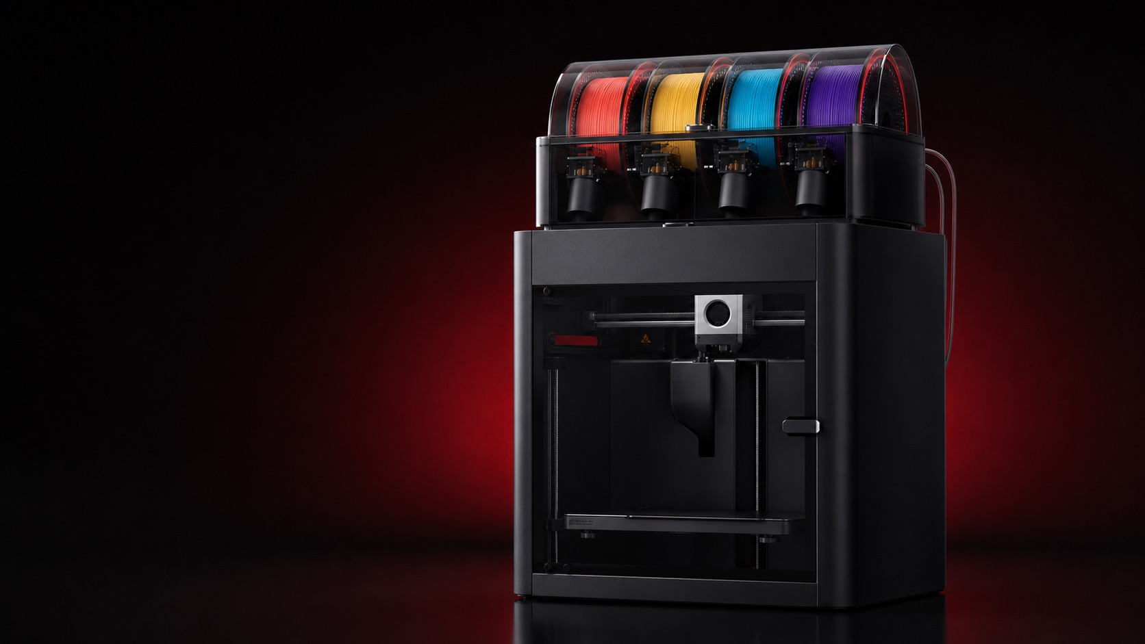 Dört renk Revo filament yüklü kapalı kasa 3D yazıcı ve AMS